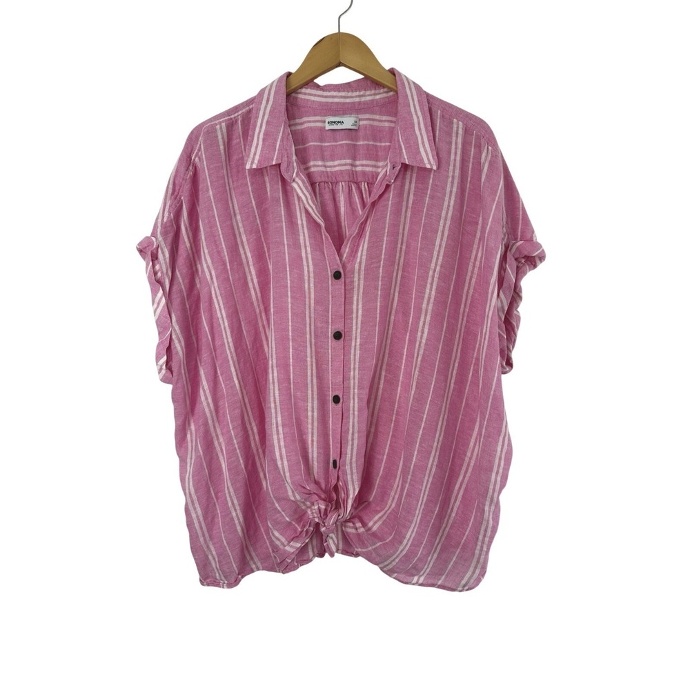 Sonoma Striped Tie Front Top Womens 3X‎ Linen Rayon Comfort Beachy Resort Casual
